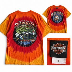 Harley-Davidson Shirt Men's Large Orange Tie Dye Boar Skull Biker Motorcycle Y2K
